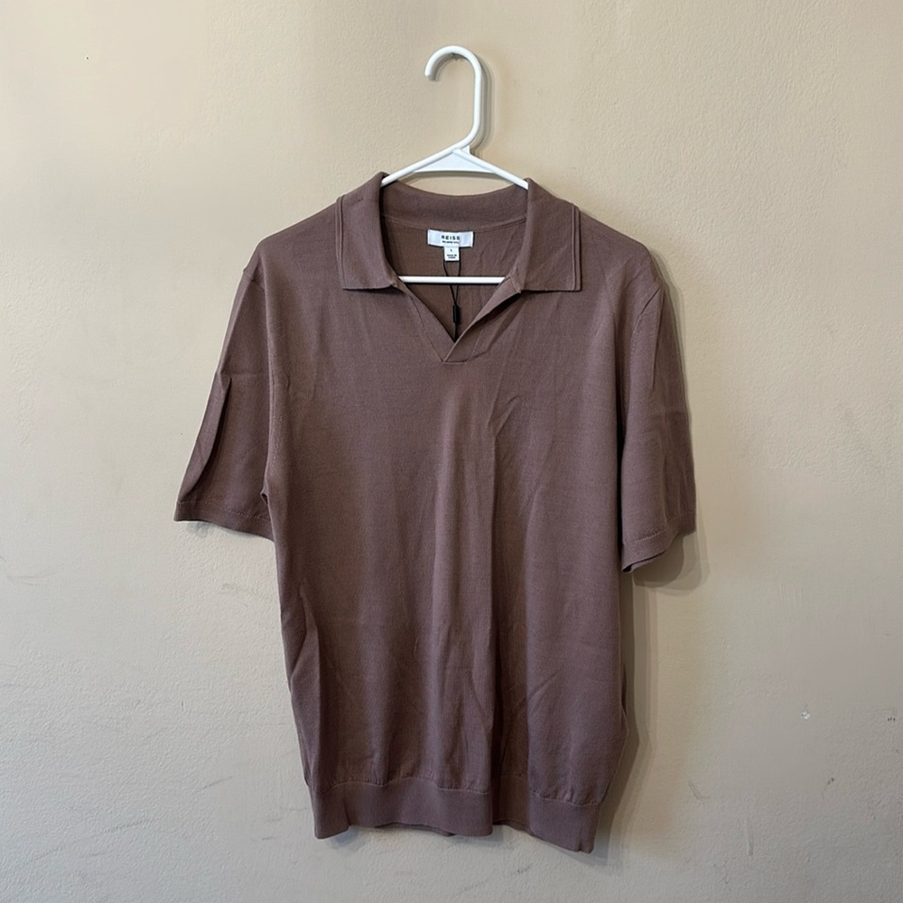 Reiss WOOL OPEN COLLAR POLO SHIRT